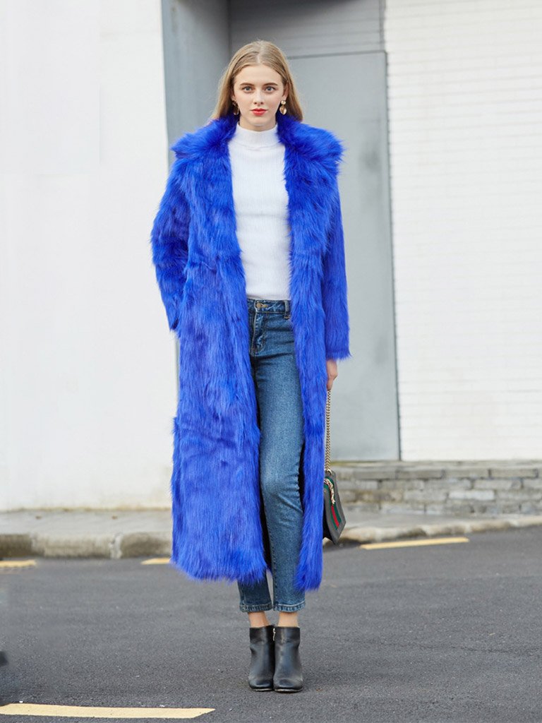 Faux Fur Coat V Neck Long Sleeve Maxi Winter Coat