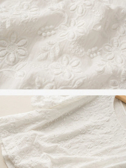 Embroidered Round Neck Half Sleeve Linen Tee Top