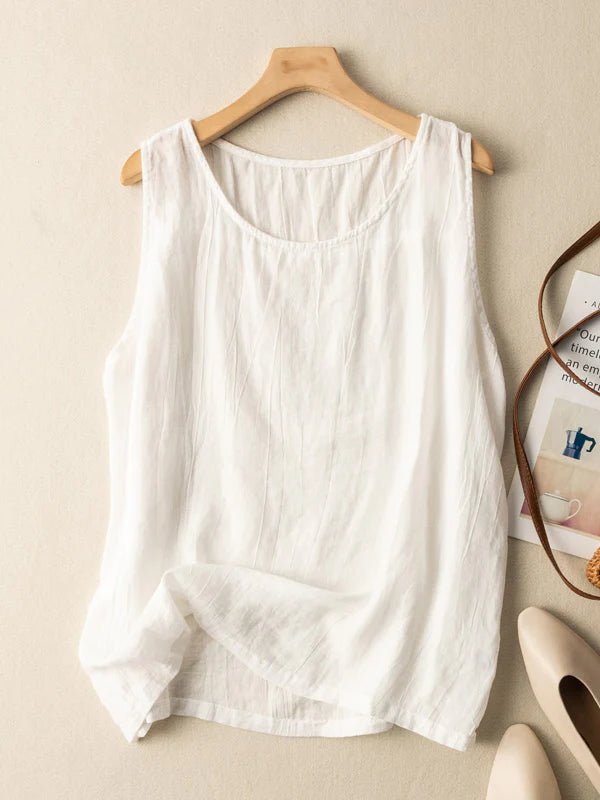 Linen Round Neck Sleeveless Vest Top