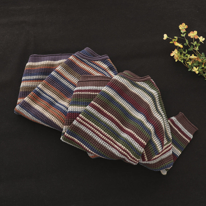 Colorful Red Striped Cotton Knitted Sweater