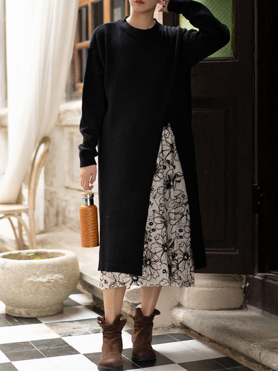 Winter Artsy Split Hem Long Sweater Dress