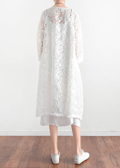 Diy White Lace Clothes Cotton V Neck Daily Summer Hollow Out Cardigan