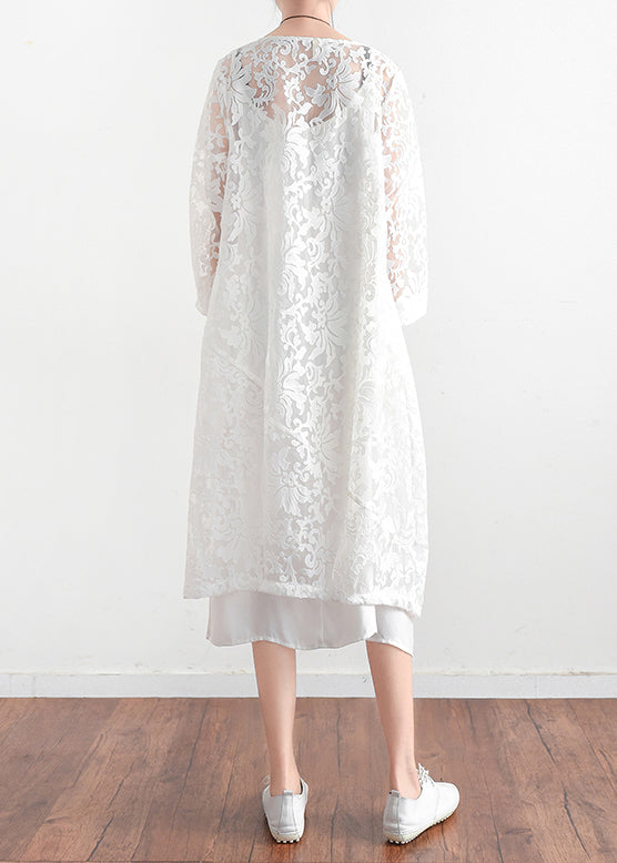 Diy White Lace Clothes Cotton V Neck Daily Summer Hollow Out Cardigan