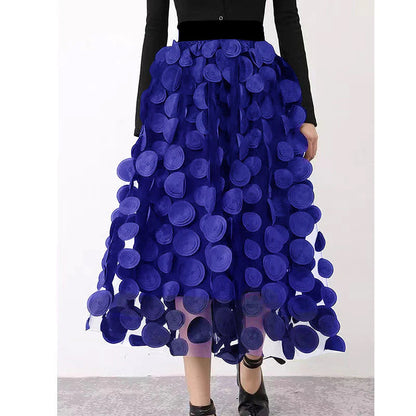 Light Green Dot Patchwork Tulle Skirt Fall