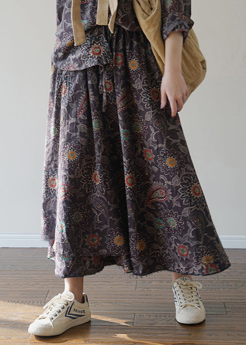 Black Elastic Waist Drawstring Print Patchwork Cotton Skirt Spring