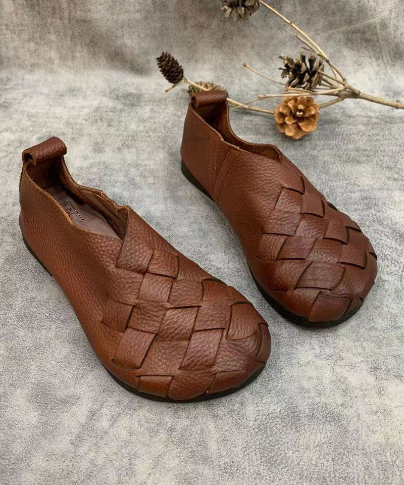 Black Flat Shoes for Handmade Cowhide Leather Fitted Splicing