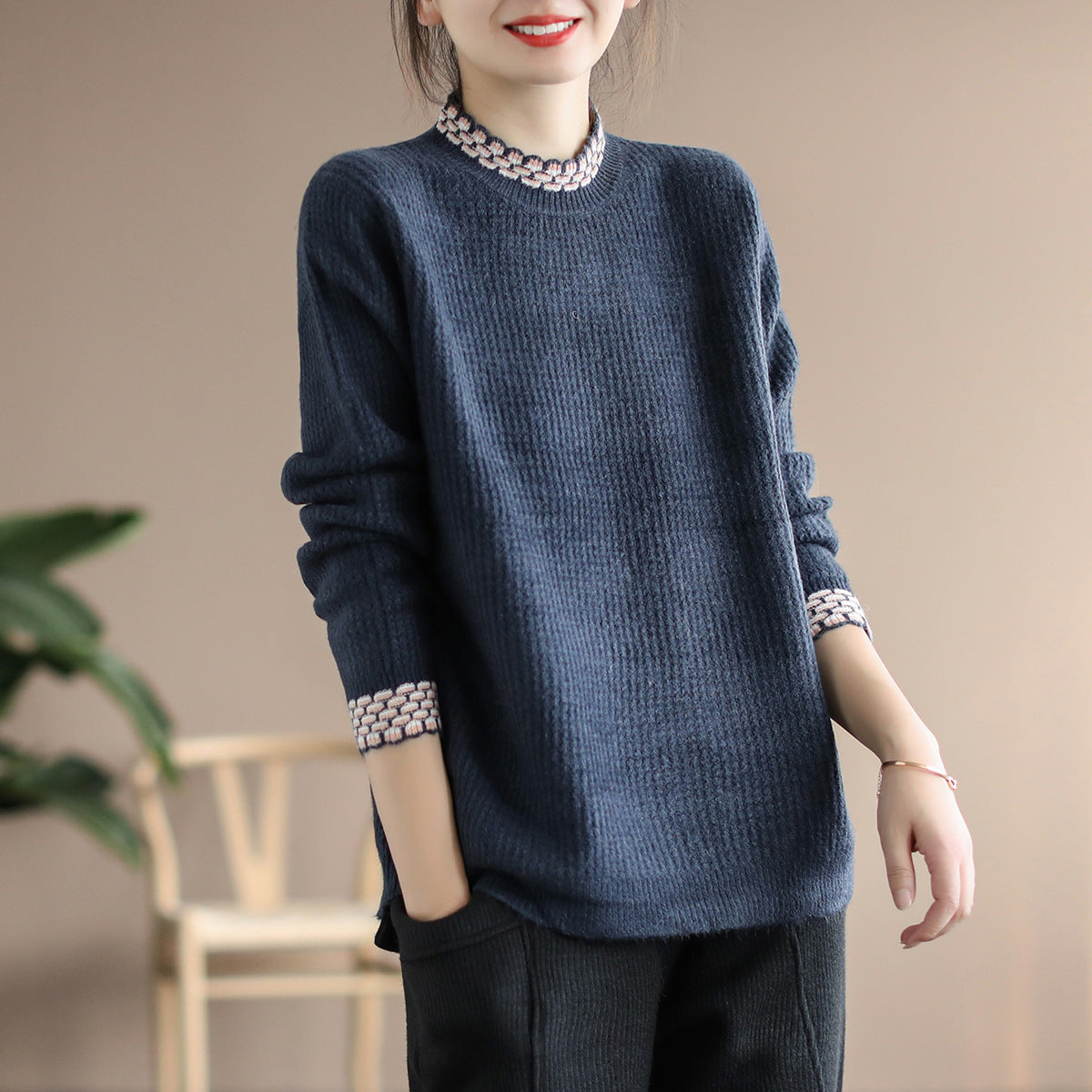 Winter Spliced Knitted Loose Sweater
