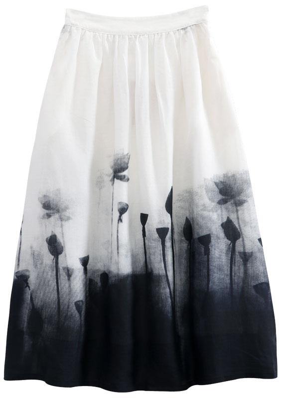 White Print a Line Fall Linen Skirts