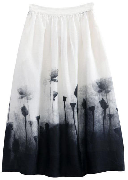 White Print a Line Fall Linen Skirts
