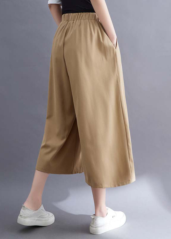 Green Pockets Wrinkled Cotton Wide Leg Pants Skirt Summer