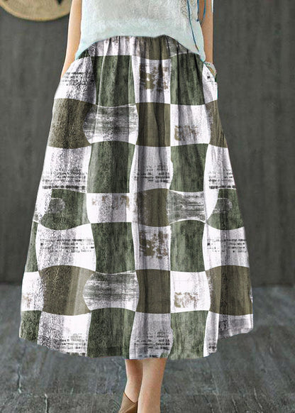 Style Striped Retro Patchwork a Line Skirts Ramie