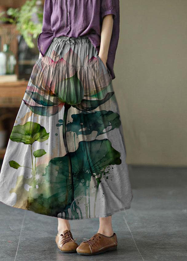 Light Purple Patchwork Tie Waist Summer Skirt Linen