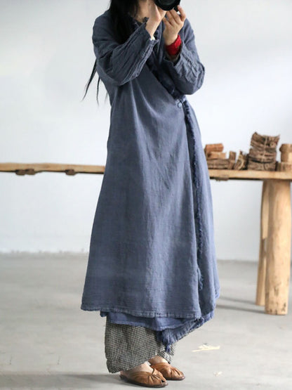Artsy Worn Burrs Button Irregular Long Coat
