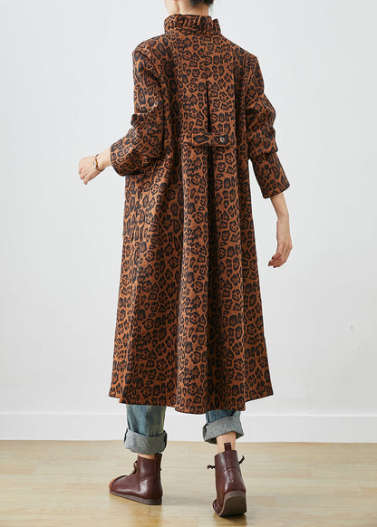 Oversized Leopard Print Cotton Trench Coats Fall