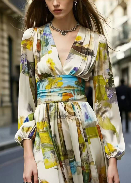 Cinched Print Silk Day Dress Spring
