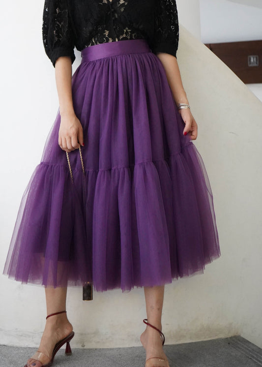 Purple Patchwork Tulle Skirt Spring