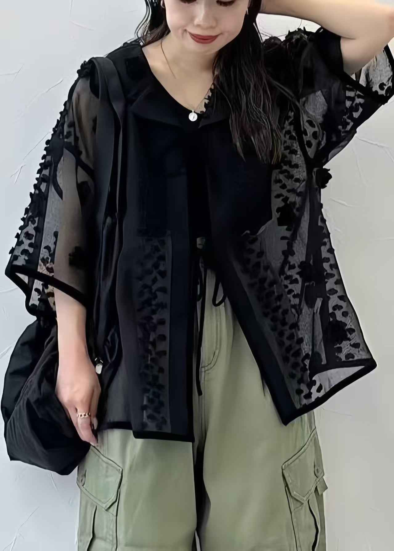Black Jacquard Tulle Sheer Tops Summer