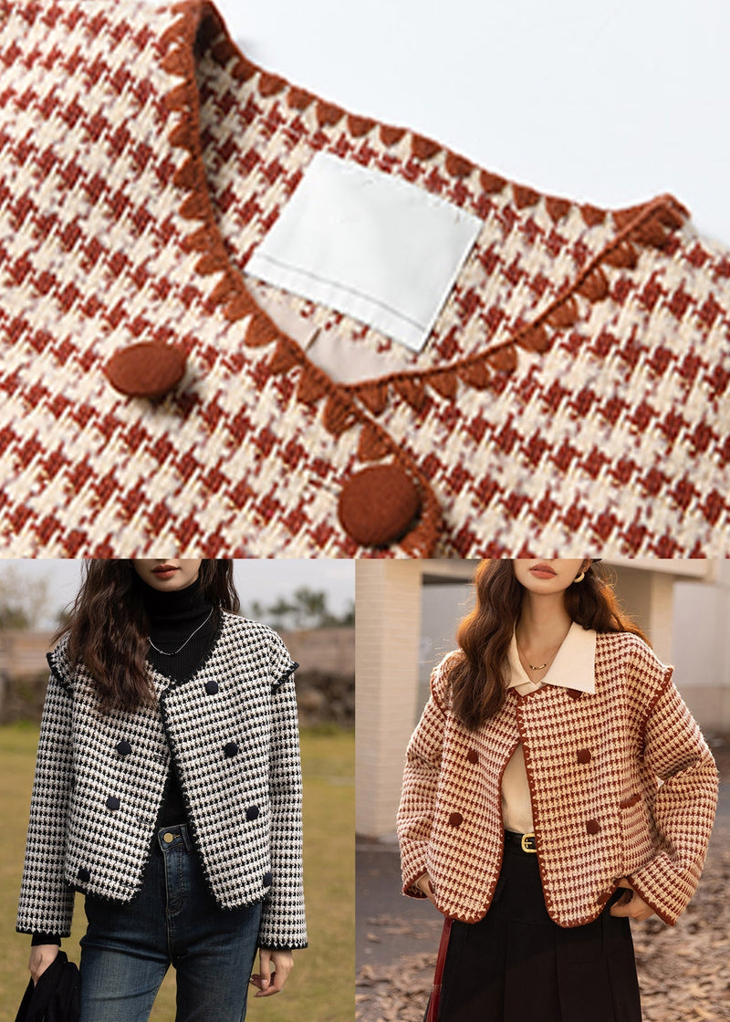 Black O Neck Double Breast Patchwork Cotton Coats Fall