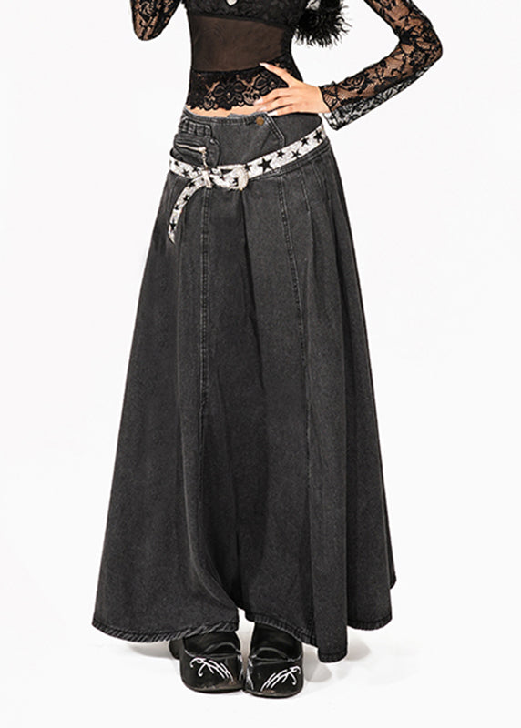 Natural Dark Grey Patchwork a Line Skirt