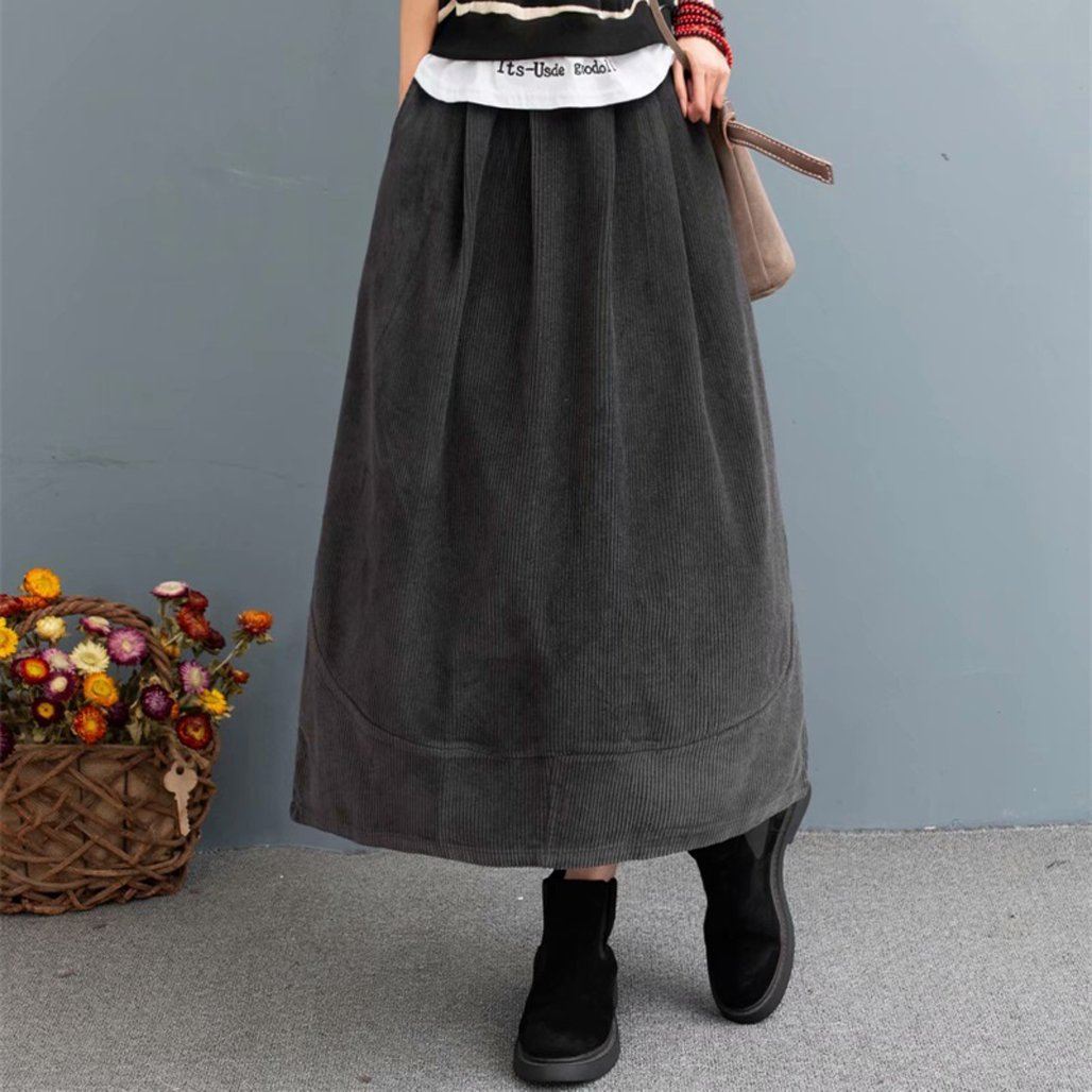 Cozy Autumn Retro Corduroy Loose Skirt
