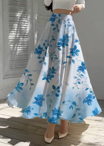 Gradient Blue Print Chiffon Beach Skirts Summer