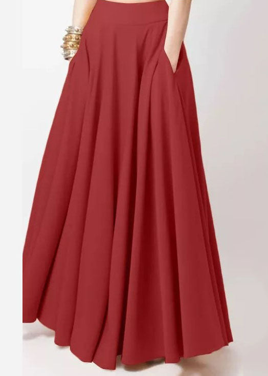 Color A-line Elastic Waist Swing Skirts With Pocket