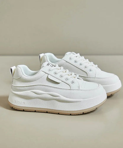 White Splicing Lace Up Platform High Wedge Heels Shoes