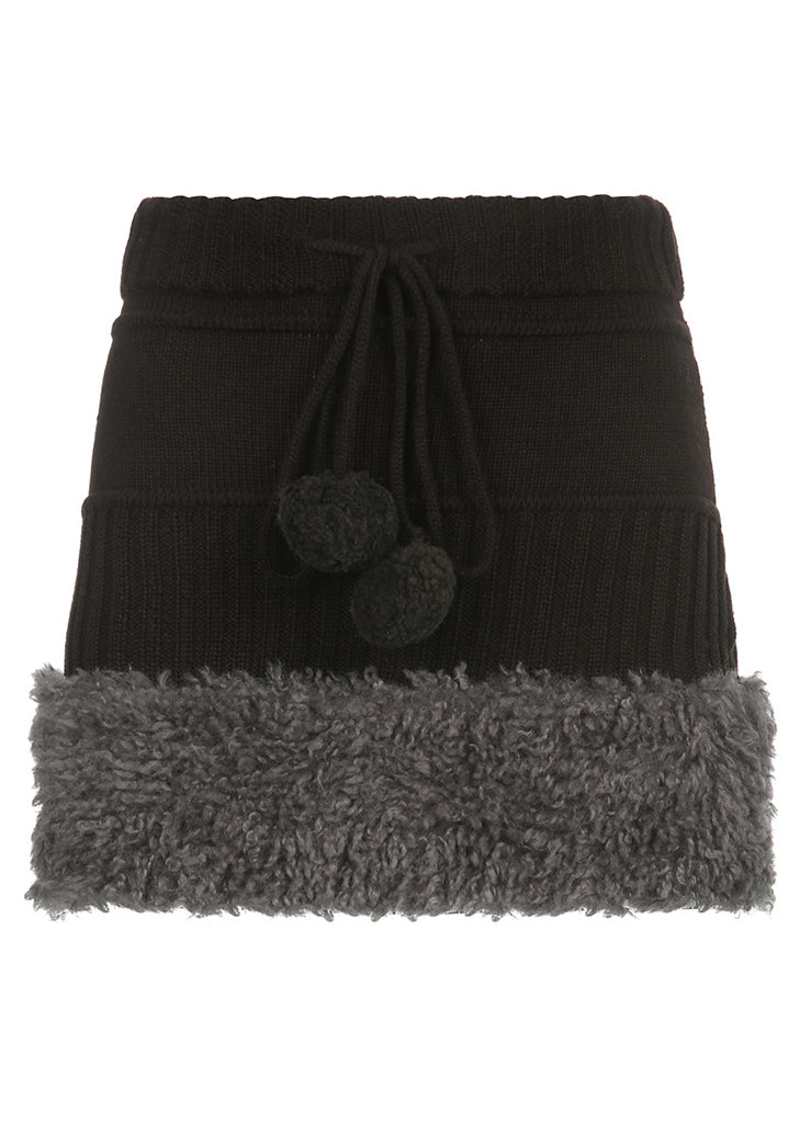 Brown Fluffy Elastic Waist Patchwork Knit Skirts Fall