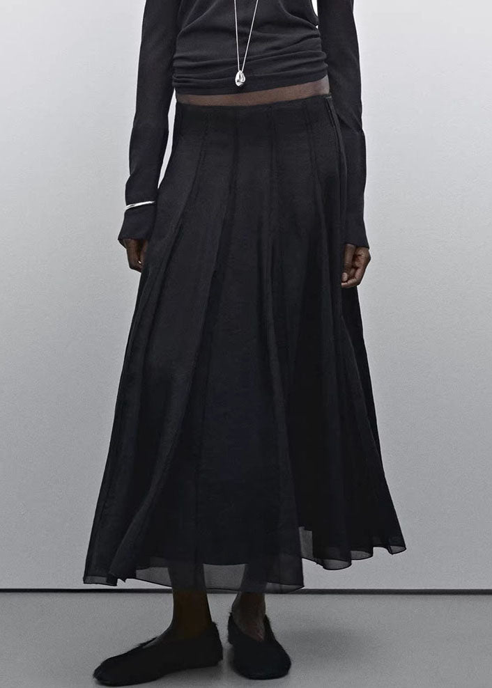 Black High Waist Patchwork Draping Tulle a Line Skirts