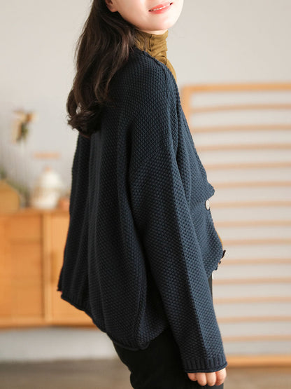 Winter Artsy Knitted Button Hemming Sweater
