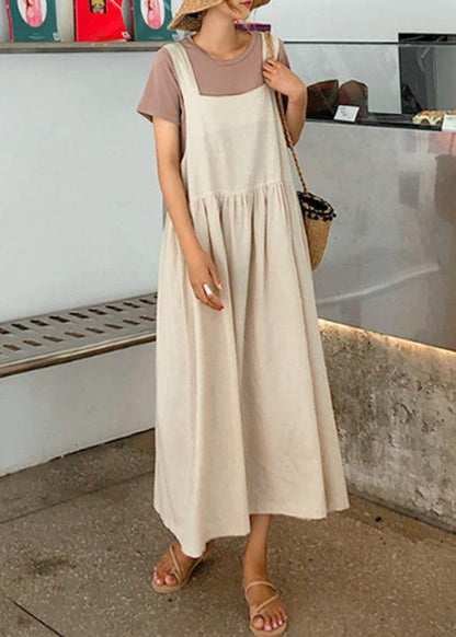 Modern Plaid Linen Cotton Quilting Clothes Spaghetti Strap Cinched Kaftan Dress