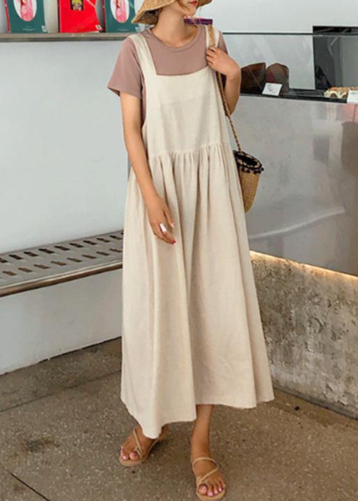 Modern Plaid Linen Cotton Quilting Clothes Spaghetti Strap Cinched Kaftan Dress