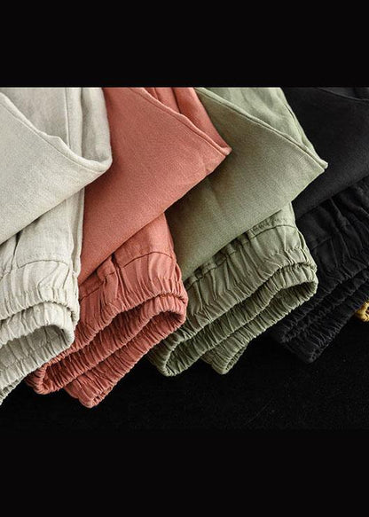 French Pink Loose Patchwork Summer Linen Pants