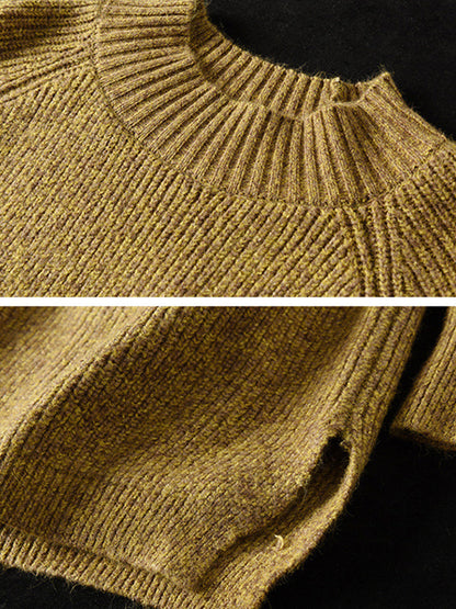 - Turtleneck Knitted Split Hem Long Sleeve Sweater
