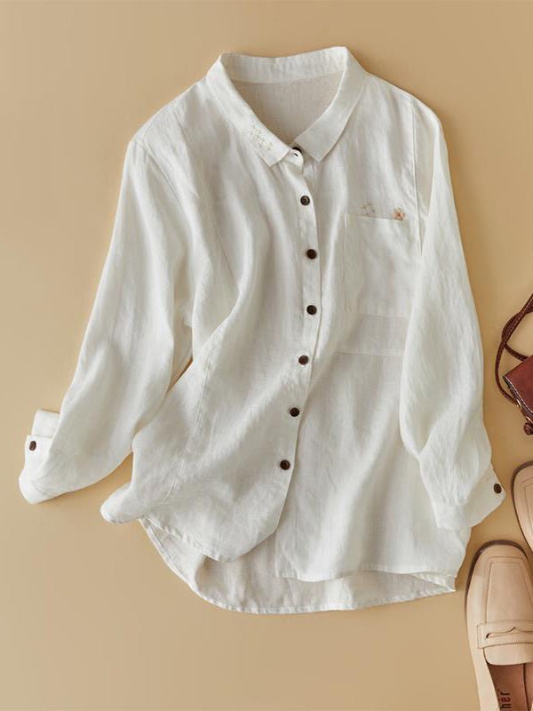 100% Linen Print Lapel Shirt in One-size in Color
