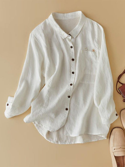 100% Linen Print Lapel Shirt in One-size in Color