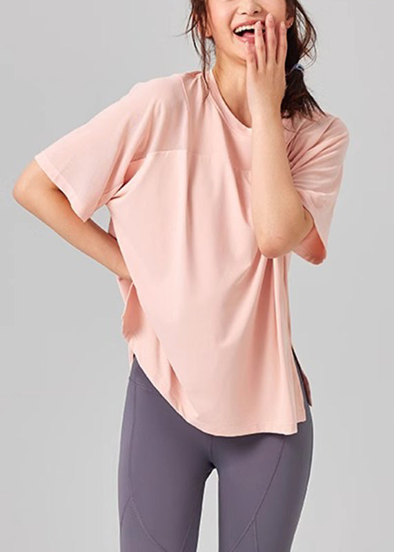 Pink O-neck Short Sleeve Yoga Tops