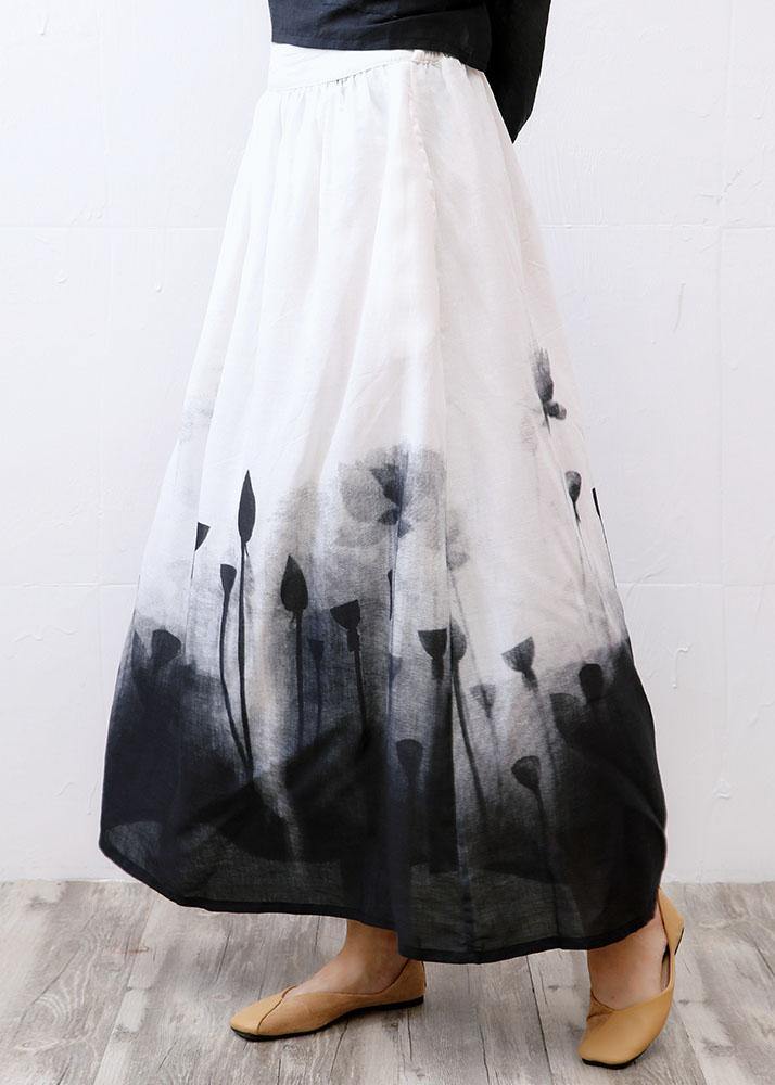 White Print a Line Fall Linen Skirts
