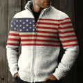 Vintage Usa Flag Patriotic Art Simplicity Print Knit Stand Collar Zip Up Sweater artswardrobe