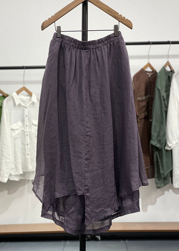 Purple Wrinkled Asymmetrical Patchwork Linen Pants Skirts Summer