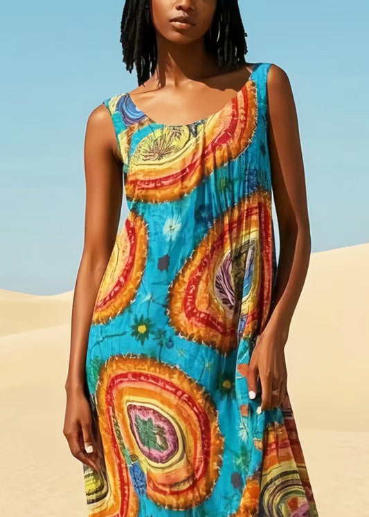 Blue Oversized Print Cotton Maxi Dresses Summer