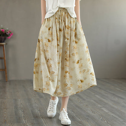 Cozy Linen Retro Loose Printed A-line Skirt
