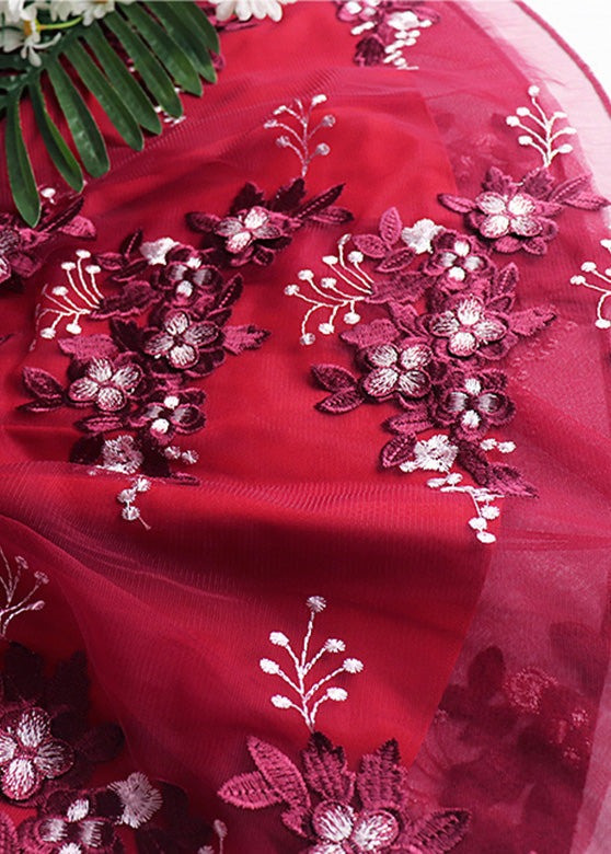 Novelty Mulberry Embroideried Elastic Waist Tulle a Line Skirt Spring