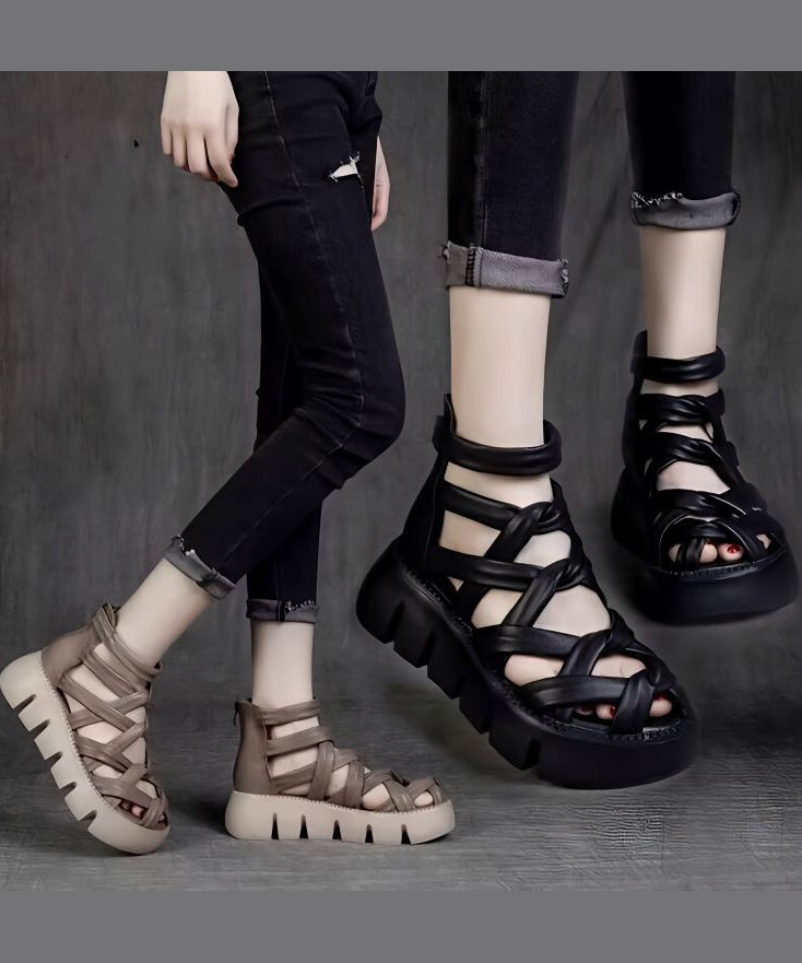 Summer New Black Hollow Out Roman Sandals