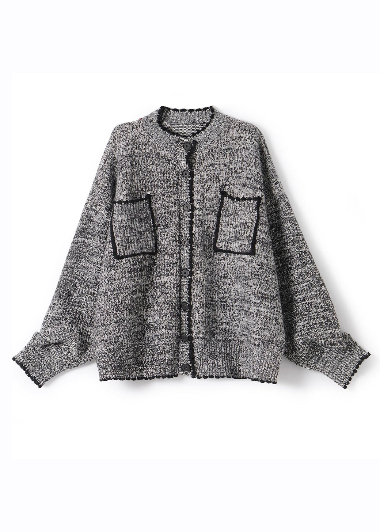 Grey O-neck Patchwork Button Cotton Knit Cardigans Fall