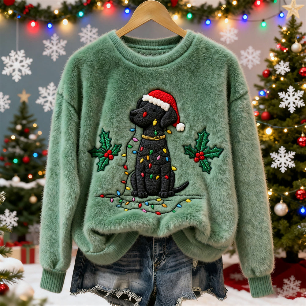 Comstylish Christmas Lights Pet Dog Women's Flannel Sweater
