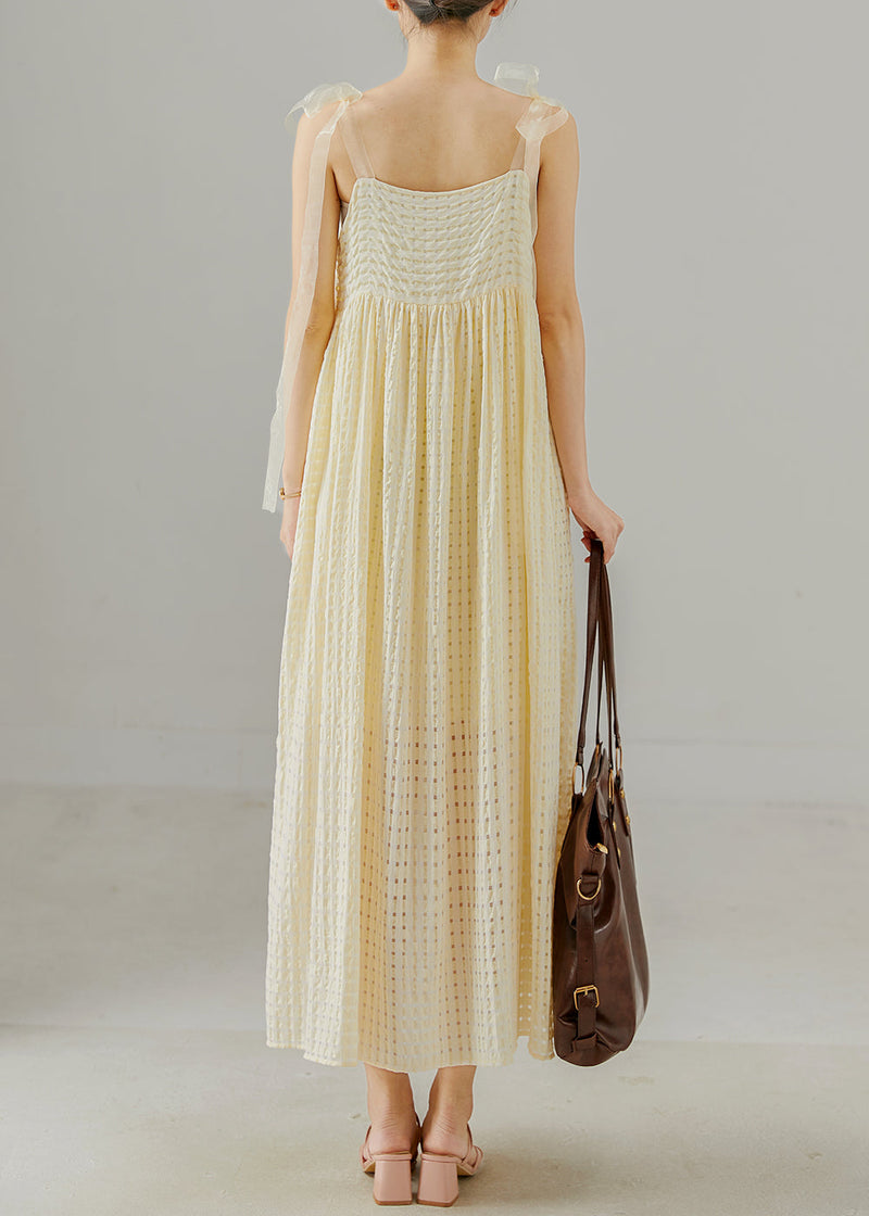 Yellow Hollow Out Cotton Cami Dresses Summer