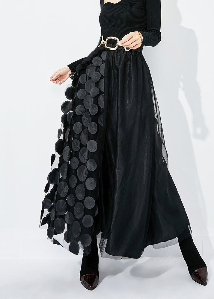 Black-green Dot Ruffled Patchwork Dot Tulle a Line Skirts Summer