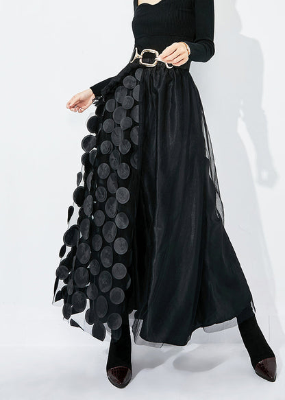 Black-green Dot Ruffled Patchwork Dot Tulle a Line Skirts Summer