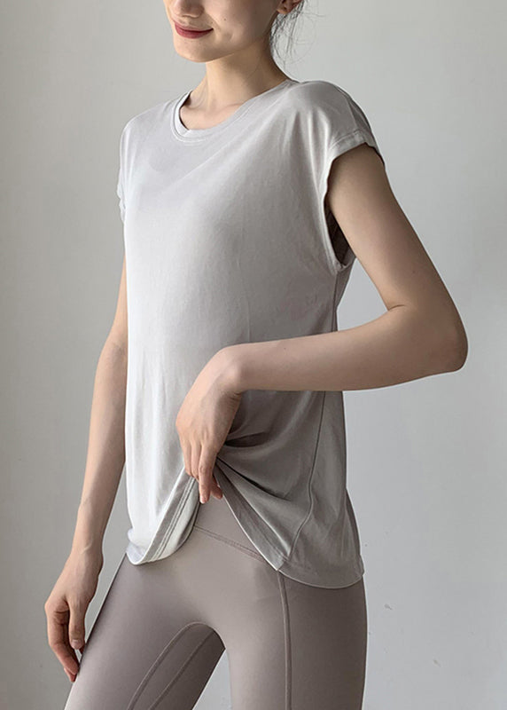 Brief Blackish Green O-neck Wrinkled Short Sleeve Yoga Top
